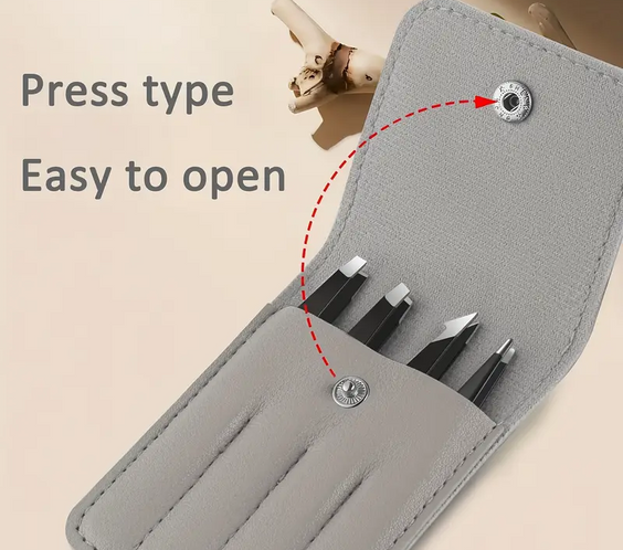 Комплект от 4 прецизни пинсети с елегантен калъф