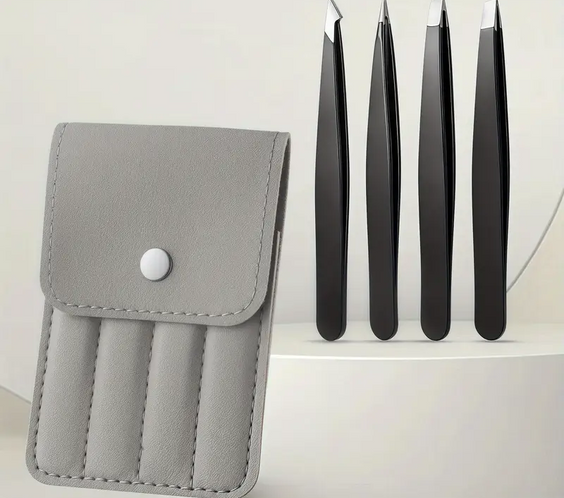 Комплект от 4 прецизни пинсети с елегантен калъф