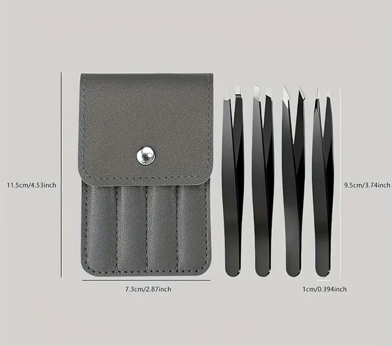 Комплект от 4 прецизни пинсети с елегантен калъф