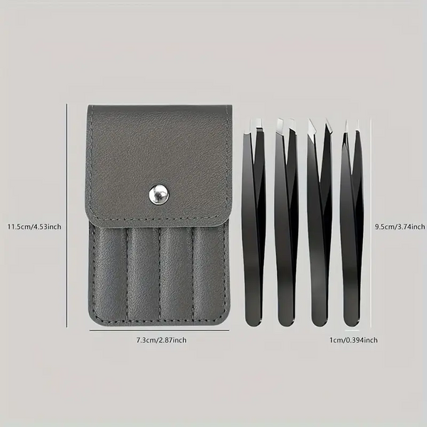 Комплект от 4 прецизни пинсети с елегантен калъф