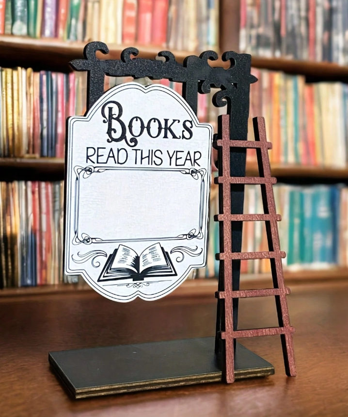 Дървена мини табела "Книги, които прочетох тази година"