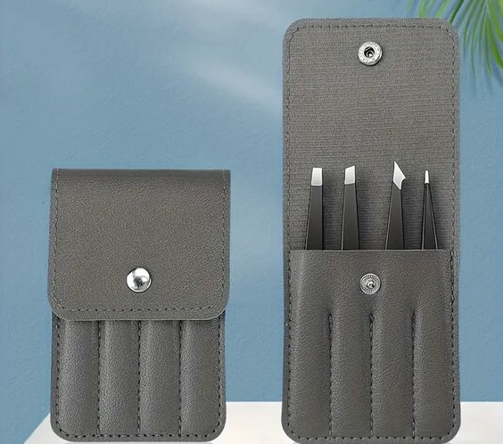 Комплект от 4 прецизни пинсети с елегантен калъф